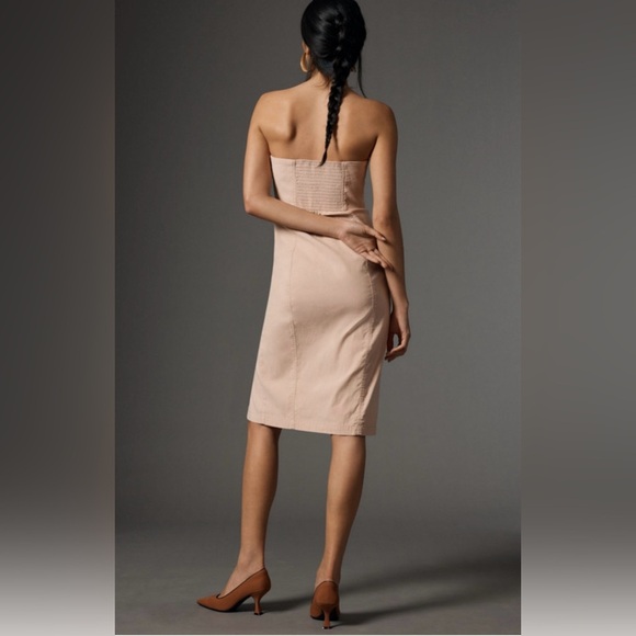Anthropologie Pink Strapless Dress Cocktail size M front slit lots of stretch! - Picture 2 of 5